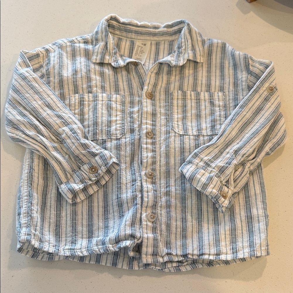 H&M Light Blue and White Striped Button-Down Kids Shirt